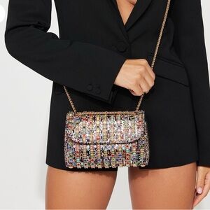 Elegant Multicolor Crystal Crossbody Bag